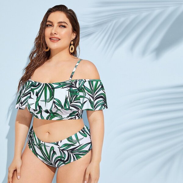 

Plus Detachable Tropical Flounce Bikini Set