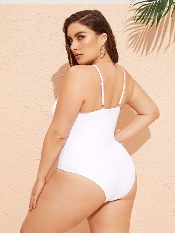 

Plus Scallop Trim One Piece Swimwear, White