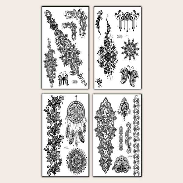 

Flower Shaped Tattoo Sticker 4sheets, Black