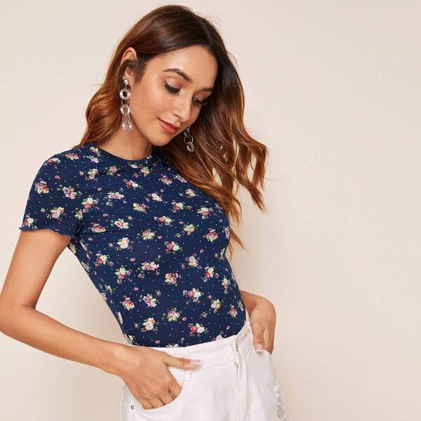 

Dot & Ditsy Floral Slim Tee, Navy blue