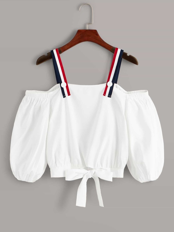 

Cold Shoulder Knotted Hem Top, White