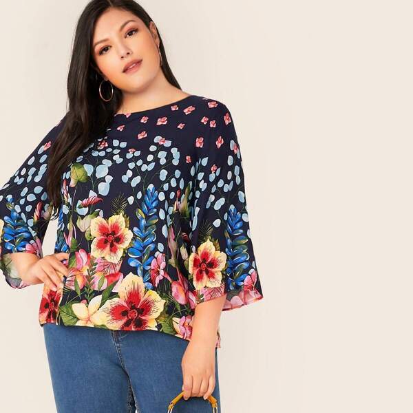 

Plus Boat Neck Botanical Top, Multicolor