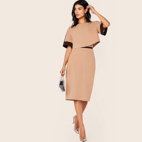 

Two Tone Top and High Waist Split Pencil Skirt Set