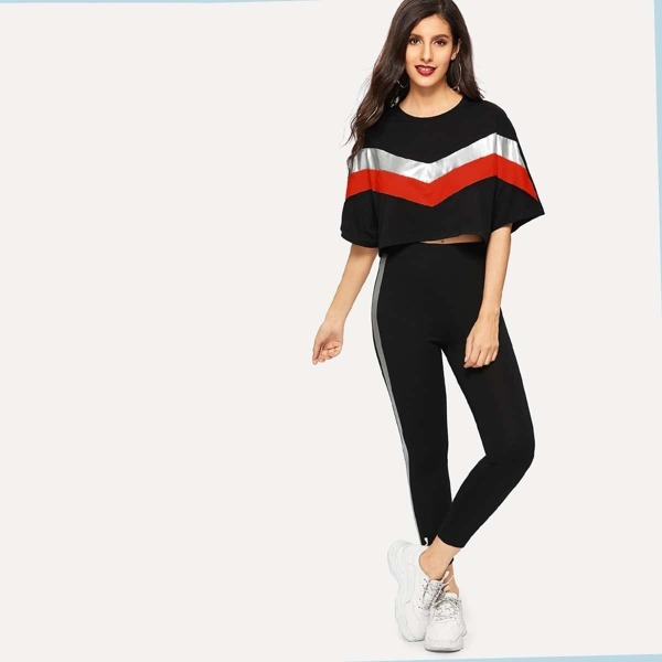 

Metallic Panel Chevron Top and Leggings Set