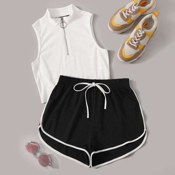 

O-ring Zip Front Top and Dolphin Shorts Set