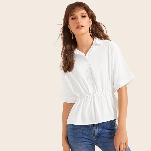

Button Front Peplum Blouse