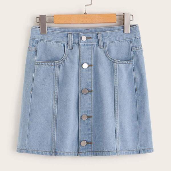 

Whip Stitch Single Breasted Denim Skirt