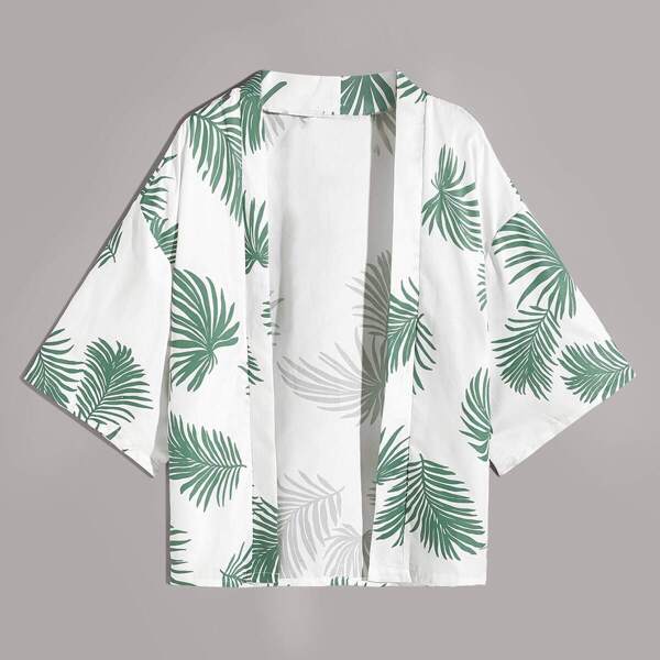 

Men Tropical Print Hawaiian Kimono