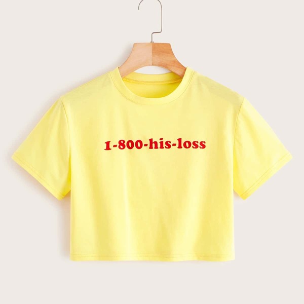 

Number & Letter Graphic Crop Tee, Yellow