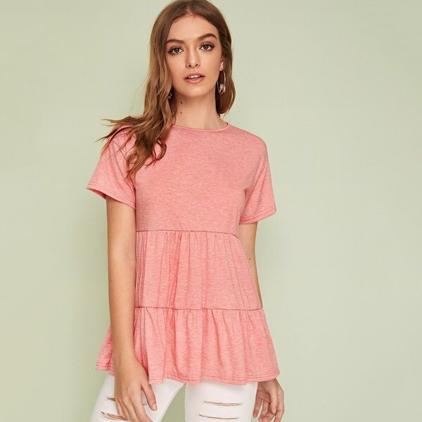 

Space Dye Ruffle Hem Tee, Pink