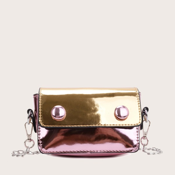 

Girls Color Block Flap Chain Bag, Multicolor