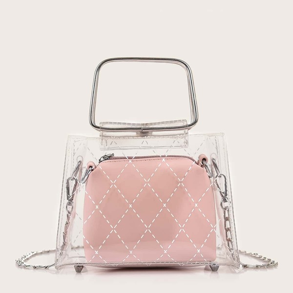 

Quilted Print Clear Bag With Inner Pouch