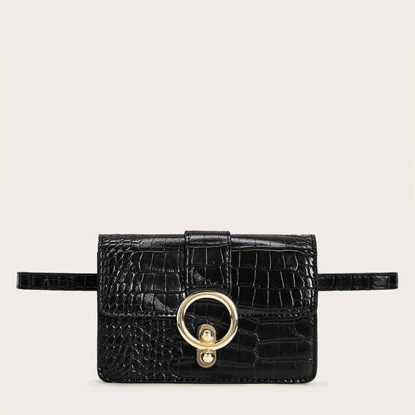 

Metal Ring Decor Croc Embossed Fanny Pack