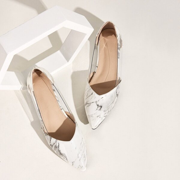 

Marble Print Point Toe Flats