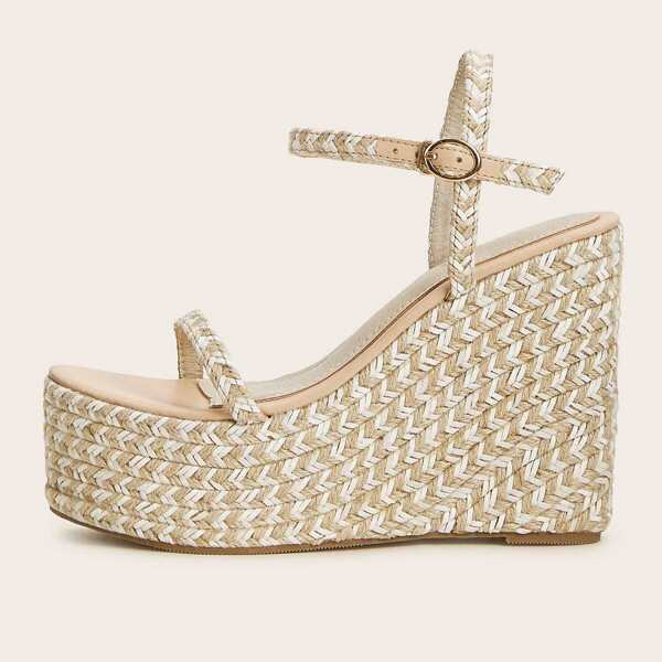 

Ankle Strap Platform Espadrille Wedges, Beige