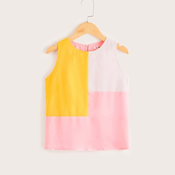 

Girls Cut-and-sew Keyhole Back Top, Multicolor