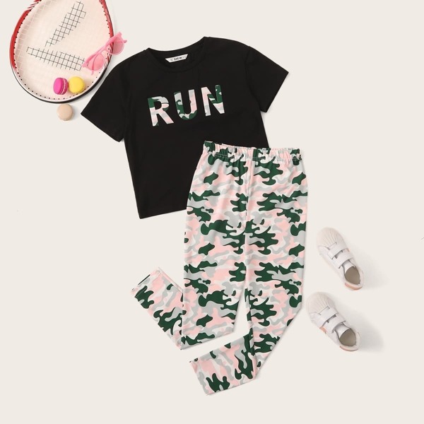

Girls Letter and Camo Tee and Leggings Set
