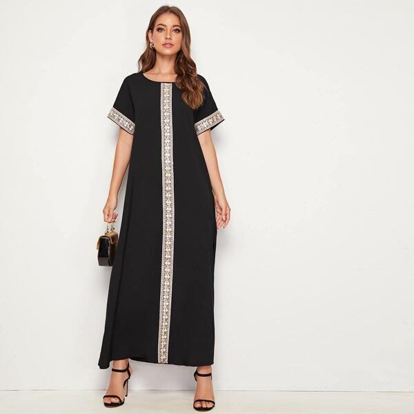 

Tribal Tape Short Sleeve Dress, Black