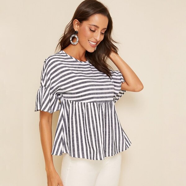 

Flounce Sleeve Striped Smock Top