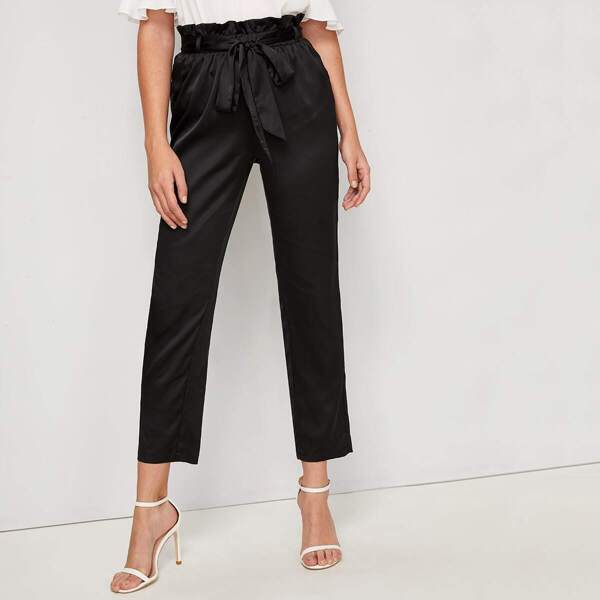 

Paperbag Waist Self Belted Satin Pants