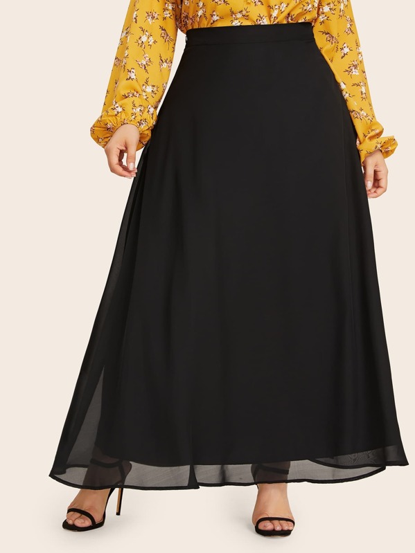 

Plus Solid High Waist Maxi Skirt, Black, Franziska
