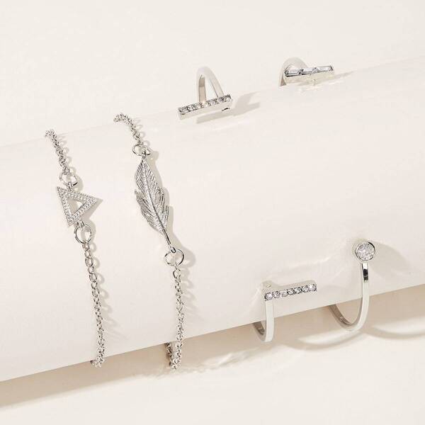 

Leaf & Triangle Decor Bracelet 4pcs