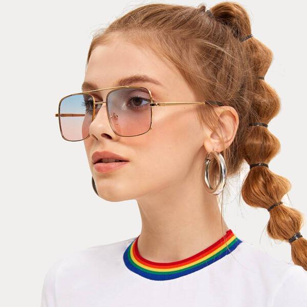 

Full Rim Top Bar Ombre Lens Square Sunglasses