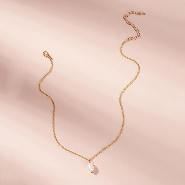 

Faux Pearl Charm Chain Necklace 1pc