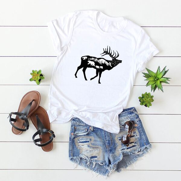 

Deer And Bear Print Tee
