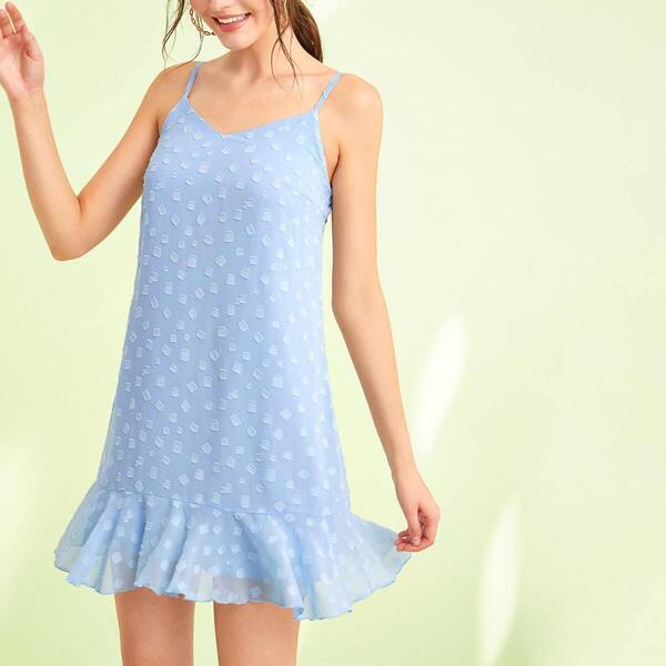 

Solid Ruffle Hem Drop Waist Cami Dress, Blue