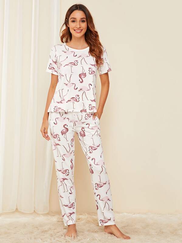 

Flamingo Print Pajama Set, Multicolor, Gabi B