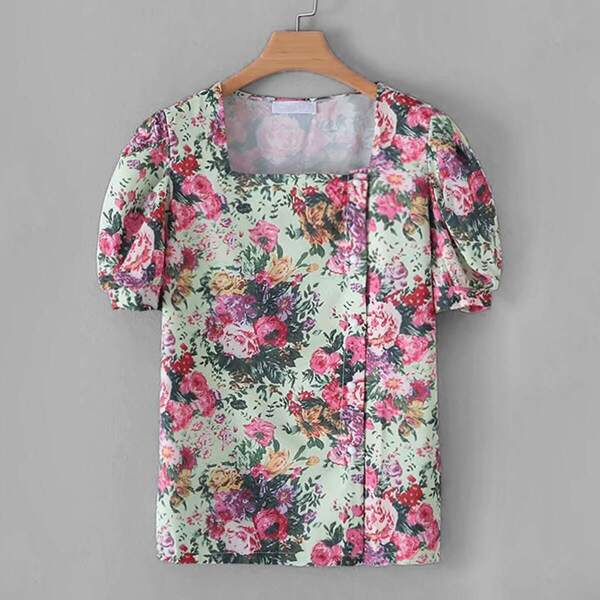 

Floral Print Square Neck Blouse