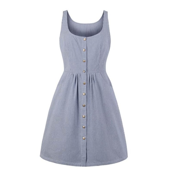 

Plus Button Striped Dress, Dusty blue