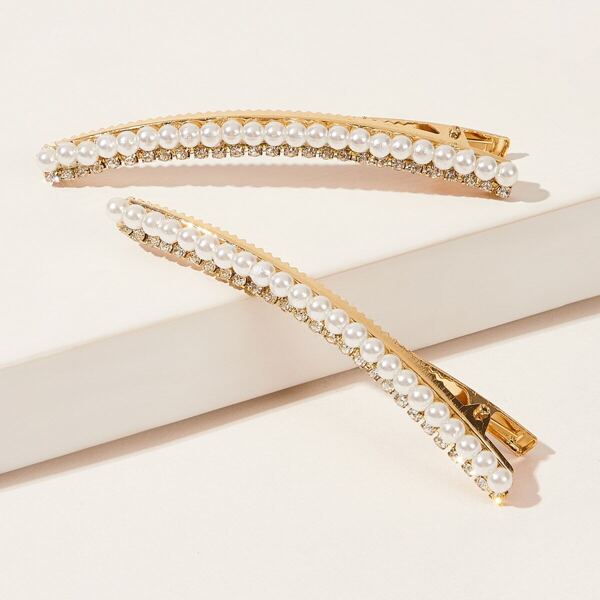 

Rhinestone & Faux Pearl Decor Hair Clip 1pair