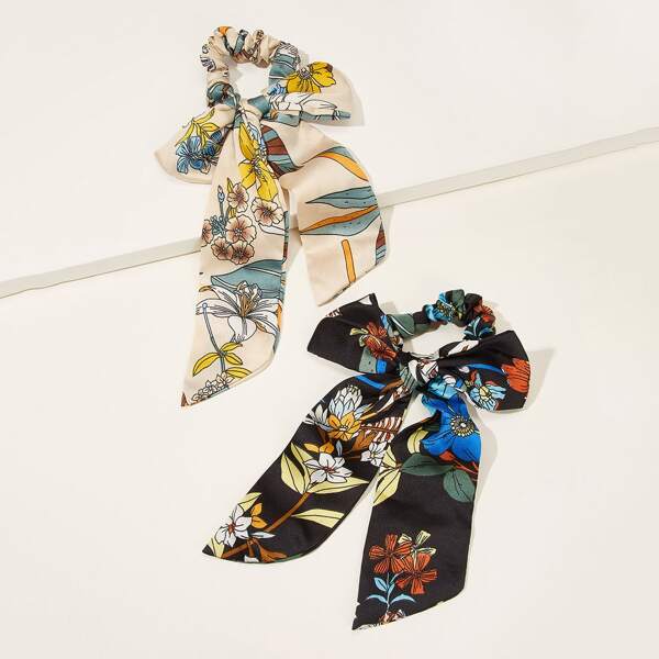 

Floral Pattern Scrunchie Scarf 2pcs, Multicolor
