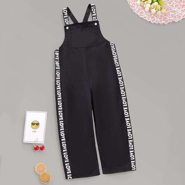 

Toddler Boys Letter Tape Pocket Front Overalls, Black