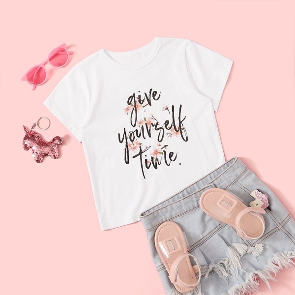 

Toddler Girls Slogan & Floral Print Tee