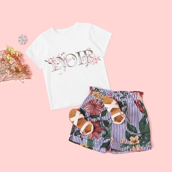 

Toddler Girls Letter & Floral Print Tee