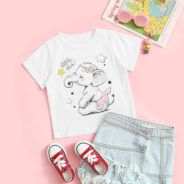 

Toddler Girls Cartoon & Letter Graphic Tee, White