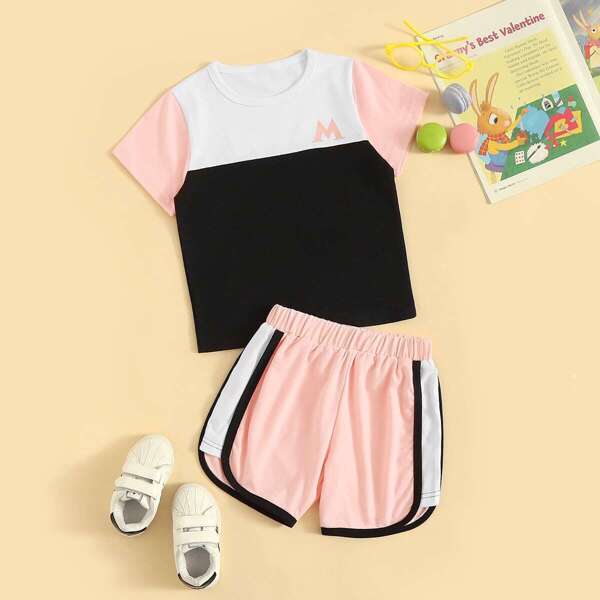 

Toddler Girls Cut And Sew Tee With Contrast Binding Track Shorts