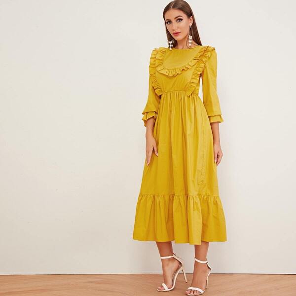 

Frill Trim Tie Back Ruffle Hem Dress
