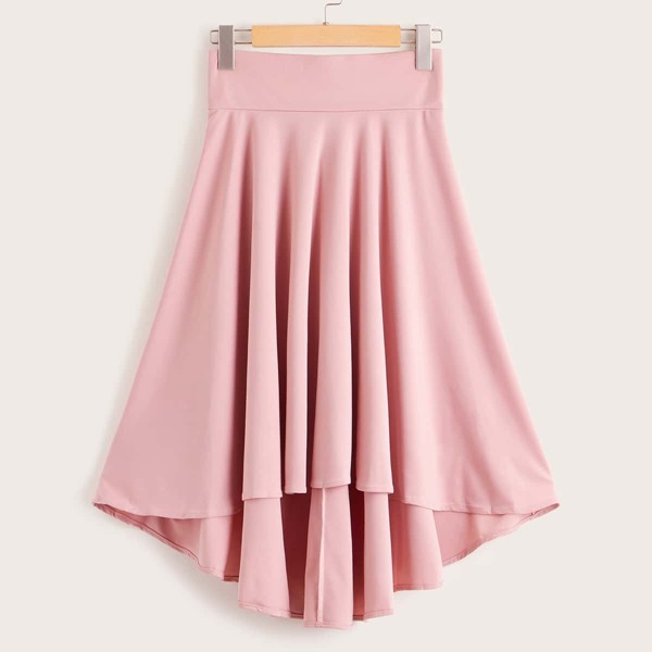 

Wide Band Waist Asymmetrical Hem Skirt