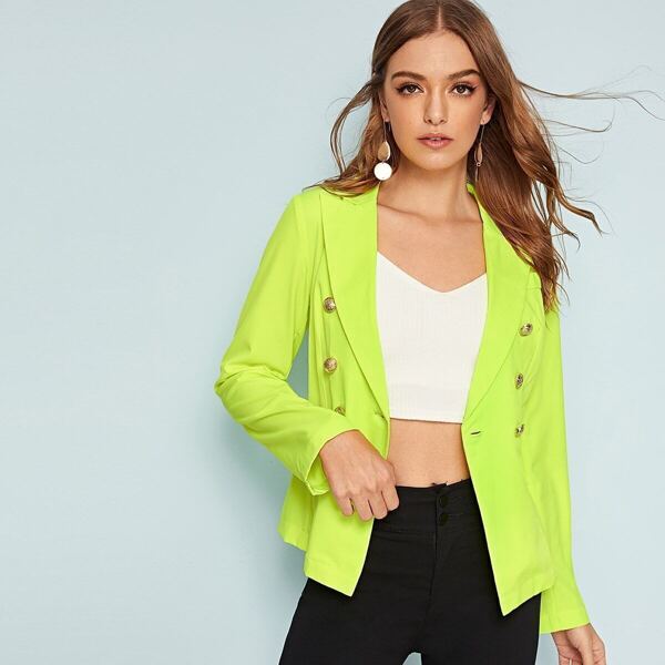 

Neon Green Double Button Detail Blazer, Green bright