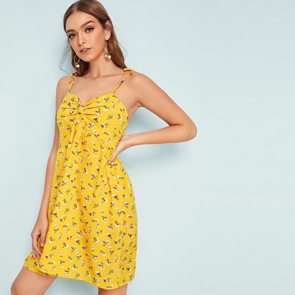 

Ditsy Floral Print Knotted Front Sundress