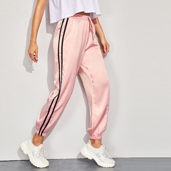 

Contrast Taped Side Drawstring Waist Pants