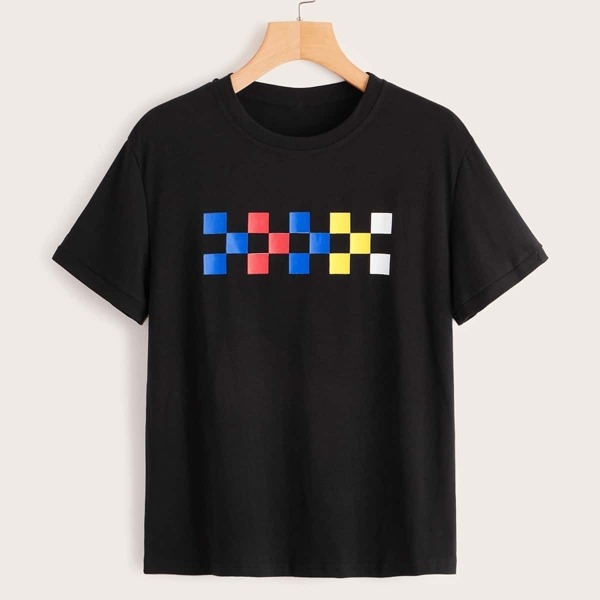 

Contrast Plaid Print Tee