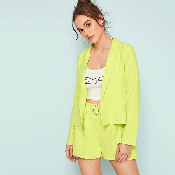

Neon Lime Coat With Belted Ring Shorts