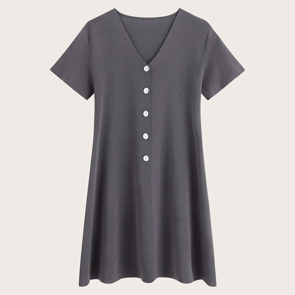 

Button Front V-neck Dress