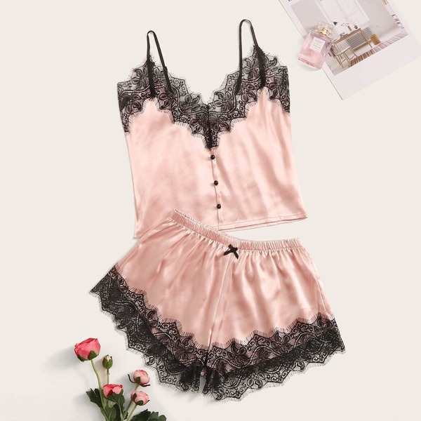 

Floral Lace Satin Cami PJ Set