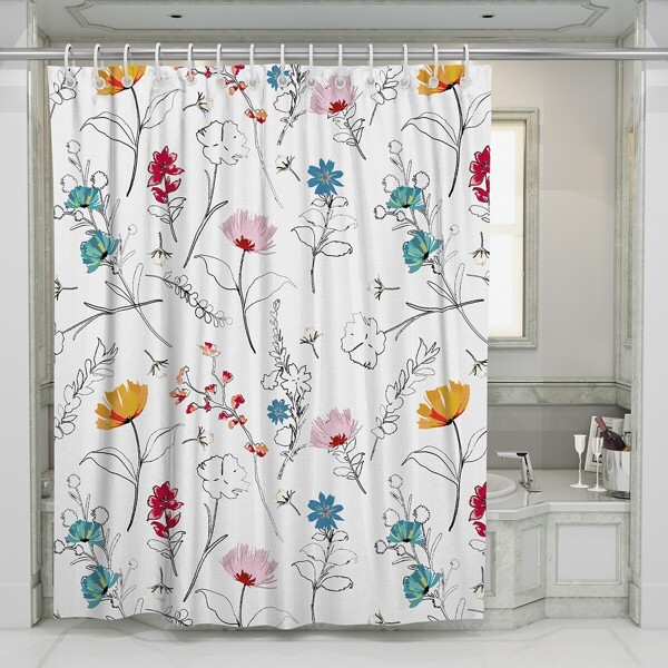 

Floral Overlay Print Shower Curtain